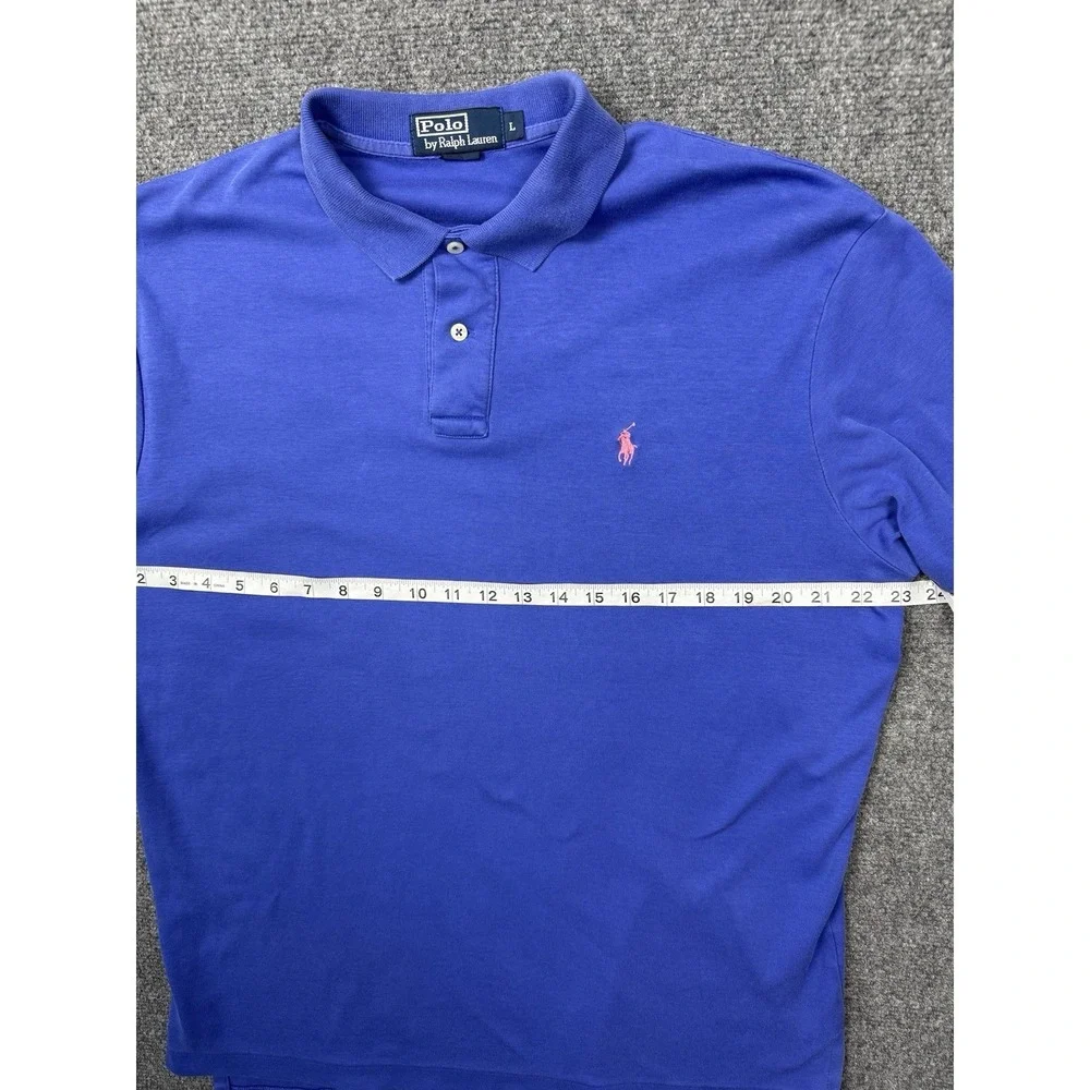 Vintage Polo Ralph Lauren Mens‎ Shirt L Blue Short Sleeve Pink Pony Soft Casual